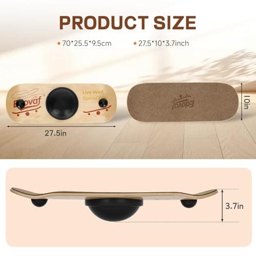 Edovaf Balance Board- Gift for Adults & Kids,Wood Wobble Balance Trainer Board,Premium Slip-Resistant Surface Portable Fitness Equipment,Suitable for Core Workout, Standing Desk Exercise, Home Gym, Yoga - Thumbnail 2