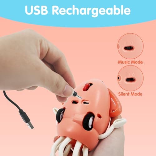 LOriom Rechargeable Dancing Octopus Toy for Kids, Electric Interactive Toy with LED Lights & Music, Automatic Obstacle Avoidance, 2 Modes (Upright/Crawl), Gift for Boys Girls Aged 3 4 5 6 (Powder) - Thumbnail 5