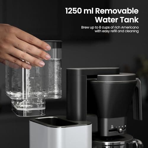Kismile SCA-Certified 8 Cup Drip Coffee Maker, Pour Over Coffee Machine with 3s Instant Heat 197–205℉, Adjustable Flow Control, Removable Water Tank, Deep Cold Brew & 40 Min Keep Warm (Pearl White) - Thumbnail 4