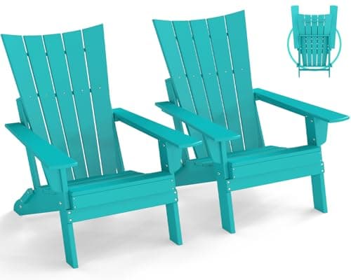 GREENVINES Folding-Adirondack-Chairs-Set-of-2 | HDPE Plastic | Arch Series | Fire Pit Chair | All Weather | for Outdoor Patio Deck Backyard Poolside | Aqua
