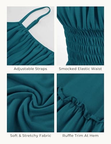 GRACE KARIN 2026 Summer Maxi Dresses for Women, Smocked Spaghetti Strap Long Dress, Flowy Boho Beach Sundress Teal S - Thumbnail 5