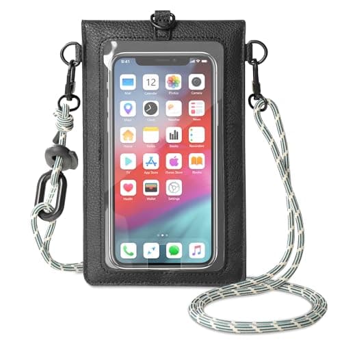 SHOMICO Small Crossbody Bags for Women, Faux Leather Cell Phone Purse Crossbody, Cross Body Purse with Touchable Clear Phone Window & Charging Port, Purses with Blue Adjustable Crossbody Strap