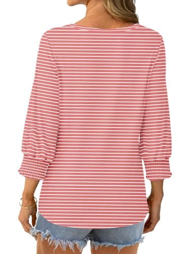 GKBK Womens 3/4 Sleeve Shirts Square Neck Dressy Casual Blouses Spring Summer Smocked Cuffs Tops - Thumbnail 4