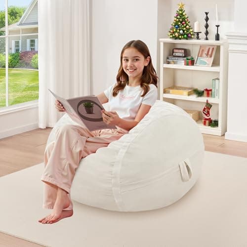 HABUTWAY 2ft Bean Bag Chair Bean Bag Chairs with Memory Foam Filled, Beanbag Chair with Dutch Velvet Cover, Comfy Chairs for Living Room, Bedroom, Dorm, White