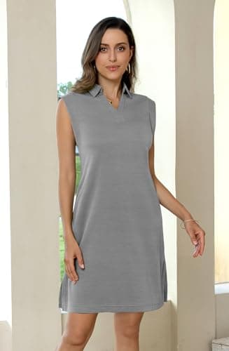 BEXIBOOM Polo Dresses for Women Casual Shirt Dress, V Neck Collared Cap Sleeve Summer Dress with Pockets, Loose Fit Knee Length Work DressDark Gray-3XL - Thumbnail 6