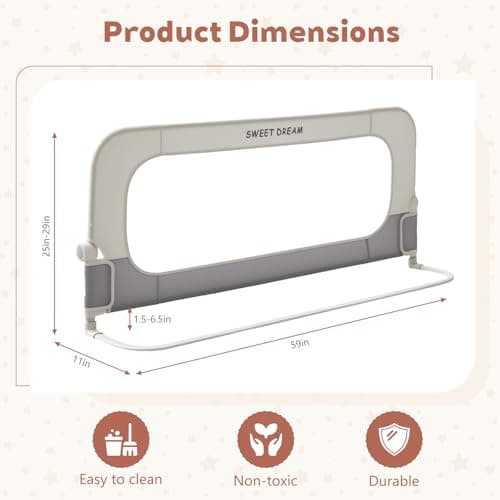Bed Rail for Toddlers, 59in Folding Toddler Bed Rail Guard with Reinforced Anchor System & Sturdy Metal Frame, Portable Bed Railing for Baby Fits Crib,Twin, Queen & King Bed, Breathable Mesh - Thumbnail 2