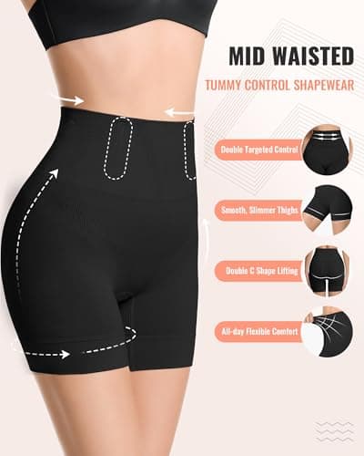 ForeverShaper Tummy Control Shapewear for Women, Seamless Shapewear Thigh Slimmers for Under Dresses, Mid-Waist Girdle Body Shaper Shorts - Thumbnail 2