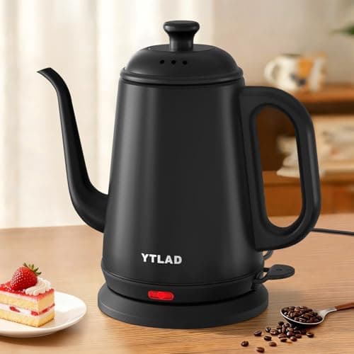 YTLAD Gooseneck Electric Kettle 1L, 1000W Fast Boiling for Pour-Over Coffee & Tea, 304 Stainless Steel BPA-Free, Precise Flow Spout, Auto Shut-Off & Boil-Dry Protection, Retro Style (Black) - Image 1