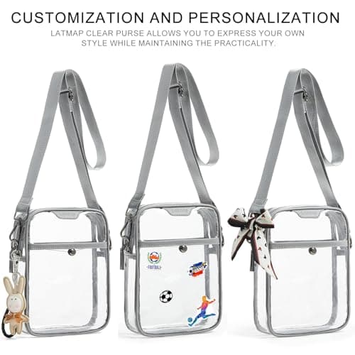 LATMAP 4 POCKETS Clear Bag For Stadium Approved Events Crossbody Messenger Concerts Purse Stadium Transparent Handbag For Women Men Black2 - Thumbnail 4