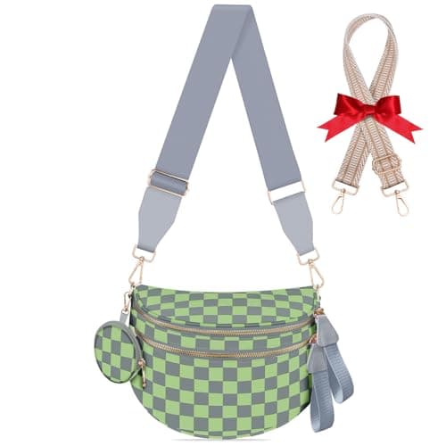 Bum Bags for Women Checkered Crossbody Bag Large Nylon Belt Purse Fanny Packs, Bonus with a Extra Strap - Image 1