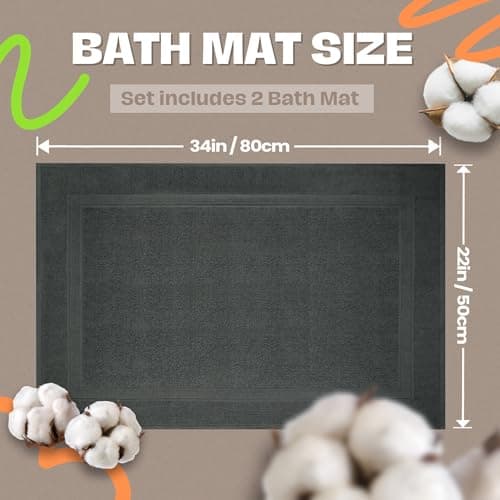 Infinitee Xclusives Premium Cotton Grey Bath Mats –Pack of 2, (34x22 Inches) [Not a Bathroom Rug] Ultra Soft and Super Absorbent Floor Mat, Machine Washable (Shadow Grey, Towel Bath Mats) - Thumbnail 2