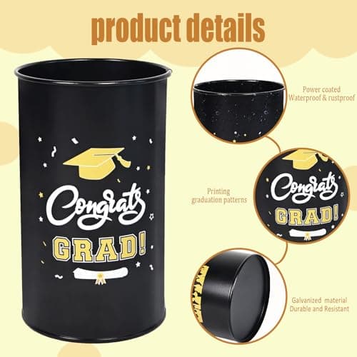 Pack of 6 Graduation Centerpieces Vase for Tables 2026, Galvanized Metal Tin Holder for Flowers Grad Caps Utensil, Congrats Grad Mason Jars for Home Party Decorations Supplies, Black - Thumbnail 4