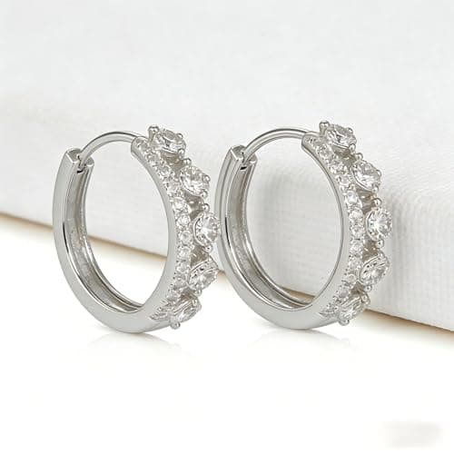 GIRIOIZ High-Carbon Diamond Hoop Earrings for Women Sterling Silver Cuff Earrings Drop Huggie Stud Halo Earrings with 18K (Silver8) - Thumbnail 2