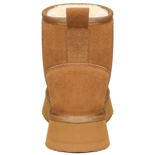 Litfun Suede Platform Mini Boots for Women Genuine Leather Fuzzy Ankle Winter Snow Boots with Fur Lined, Chestnut 39 - Thumbnail 5