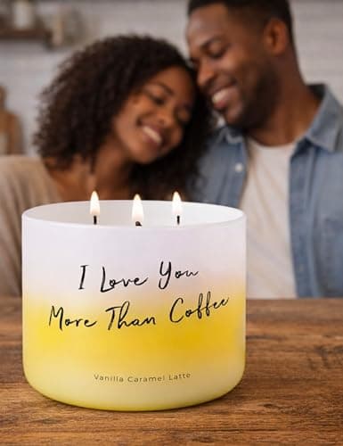 Vanilla Caramel Latte Scented Soy Candle - Large 3-Wick Latte Candle for Home, 15.8oz - I Love You More Than Coffee Quote - Birthday Gift for Coffee Lovers - Thumbnail 3