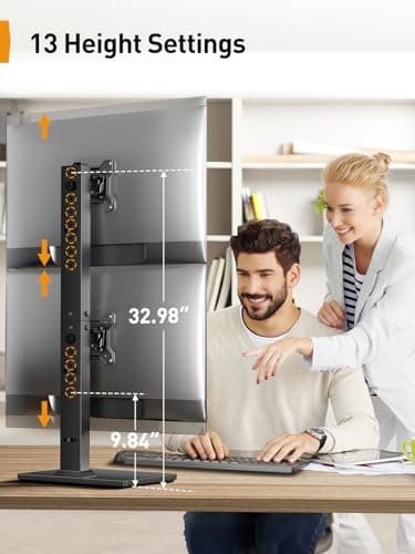 Perlegear Monitor Stand, Dual Monitor Mount for Two 13-40 inch Screens, Vertical Monitor Stand with 360 Degree Rotation, Swivel and Tilt, 13 Height Settings, Max VESA 100x100mm, PGTVS30 - Thumbnail 4
