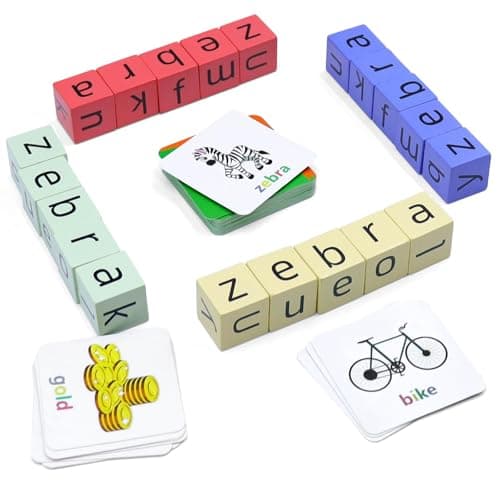 Humerry Word Spelling Games, Matching Letter Game for Kids, 20 Wooden Alphabet Blocks with 54 Flashcards, Preschool Learning Activities Toys, Montessori Educational Toys Gifts for Kids Ages 3-8