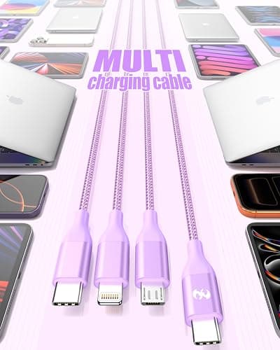ShSiXin 3 in 1 Multi Charging Cable for Multiple Devices with USB-C/IP/Micro Port, iPhone Charger Cord, Travel Car Charger Cord for iPhone 17-8, Galaxy 25 Android iPad, 2 Pack 4FT - Purple - Thumbnail 2