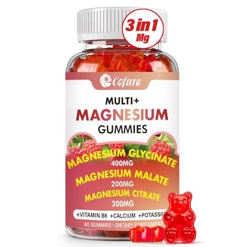 Cofure Triple Magnesium Complex 900 mg, Magnesium Glycinate, Citrate, Malate with Potassium, Calcium, Vitamin B6 for Calm & Sleep - Vegan, Non-GMO, Gluten Free - 60 Raspberry Gummies for Adults