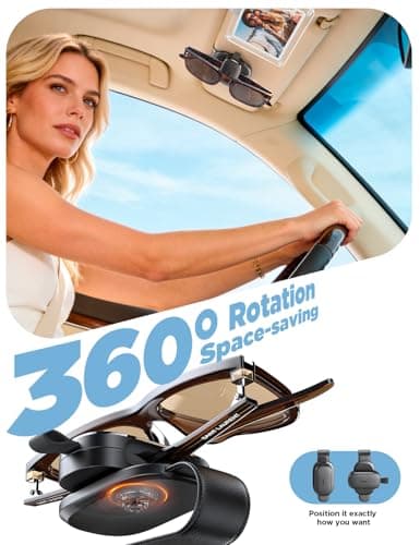 Sunglass Holder for Car, Chfeila Upgrade 360° Rotating & One-Hand Operation Magnetic Glasses Clip, Leather Sun Eyeglass Visor Organizer, Scratch-Free Eyewear Hanger for Car Accessories Gadgets - Black - Thumbnail 4