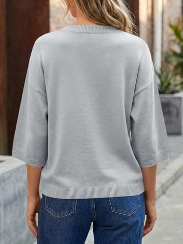 Saodimallsu Womens Short Sleeve Cardigan Sweaters Crew Neck Button Down Lightweight Casual Summer Knit Tops - Thumbnail 5