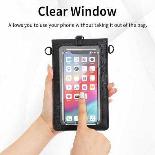 SHOMICO Small Crossbody Bags for Women, Faux Leather Cell Phone Purse Crossbody, Cross Body Purse with Touchable Clear Phone Window & Charging Port, Purses with Blue Adjustable Crossbody Strap - Thumbnail 3