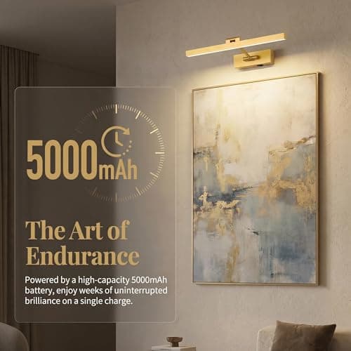 JOOSENLUX Dimmable Battery Operated Picture Light - Wireless Art Display, Single-Rod Swing Arm LED Fixture - Adjustable 16" Long Gold Wall Light for Paintings. - Thumbnail 6