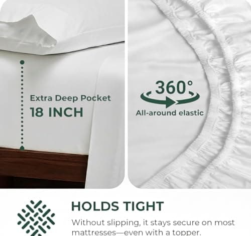 HYPREST 100% Egyptian Cotton Sheets Full Size - Deep Pocket Full Size Sheets Set 18 Inch, Soft & Crisp Bed Sheets Set, Durable Cooling Luxury Hotel Bedding, Oeko-TEX Certified, White - Thumbnail 5