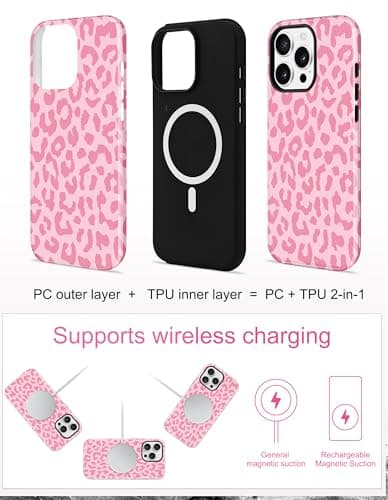 Aitipy Magnetic Cheetah Phone Case for iPhone 14 Pro Max, Compatible with MagSafe, Cute Aesthetic Pink Leopard Print Soft TPU and Hard PC Shockproof Protective Phone Cover for Women Girls - Thumbnail 2