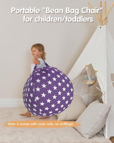 Aubliss Stuffed Animal Storage, Canvas Bean Bag Chairs Cover, X-Large 48" Kids Toy Storage Organizer for Blankets Towels Clothes - Thumbnail 5