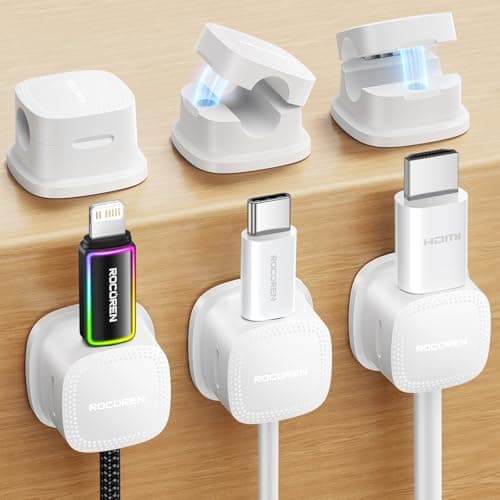 6-Pack Magnetic Cable Clips, Rocoren Smooth Adjustable Adhesive Cord Organizer, Desk Cable Management Wire Holder Keeper Cables Staples for Nightstand Home Office Desk Car Phone Wall Desktop - Image 1