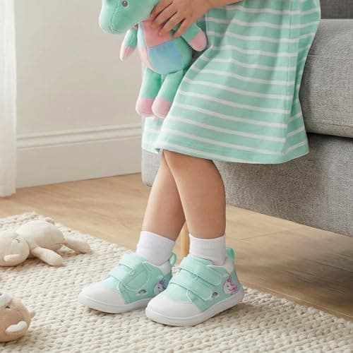 noorkiz Toddler Shoes Girls Wide Toe Box Baby Barefoot Shoe Mid-Top Baby First Walker Sneakers with Hook-and-Loop Zero Drop Non Slip Lightweight Easy On Off Outdoor Green 5 Toddler - Thumbnail 3
