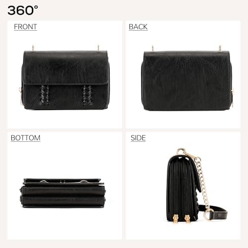 Goinsound Flap Crossbody Purse for Women Vegan Leather Wallet Small Vintage Shoulder Bag Classic Braided Crossbody Bag with Credit Card Slots, Black - Thumbnail 6