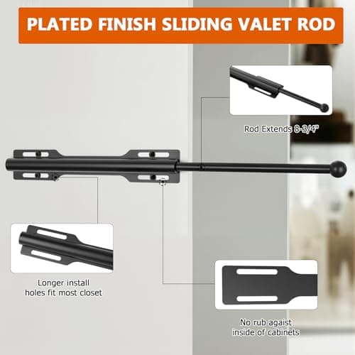 LOMILD Valet Rod for Closet Pull Out, Retractable Slide Out Rod for Closet, Black - Thumbnail 5