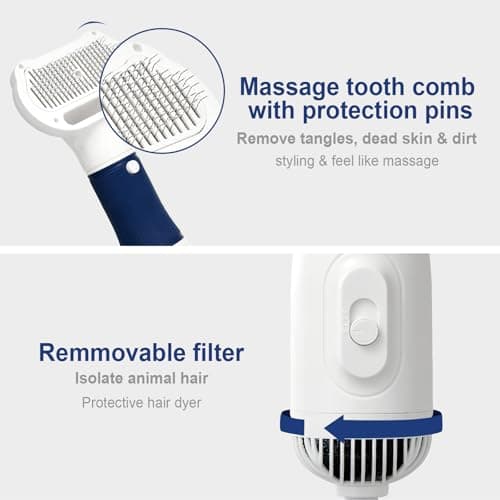 3-in-1 Dog Hair Dryer with Slicker Brush for Small and Medium-Sized Dogs and Cats Pet Hair Dryer Dog Blow Dryer Portable Overheat Protection Adjustable Temperature - Thumbnail 3