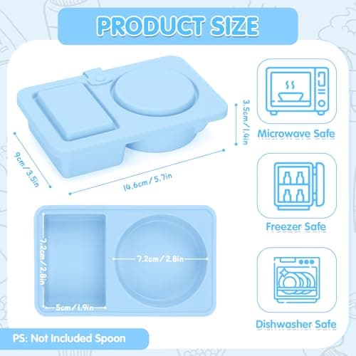 Dalycro Silicone Snack Containers with Lids – Reusable Snack Containers with Double Compartments for Adults Mini Silicone Food Box Perfect for Travel Lunch Gym (Blue) - Thumbnail 2