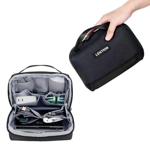 LENTION Premium Electronics Organizer Case with Handle, Large Multi-Compartment Travel Tech Bag for Tablet, Macbook Chargers, Cables, AirPods, Hard Drive Case Waterproof Travel Accessory(M372 Black) - Image 1