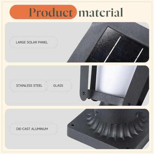 VZVI 1 Pack Solar Post Lights Outdoor with Pier Mount Base, 13.4" Solar Lamp Post Light with Glass, Pole Lights Outdoor Waterproof, Dusk to Dawn Modern Pillar Light for Columns (E26 Bulb Included) - Thumbnail 2