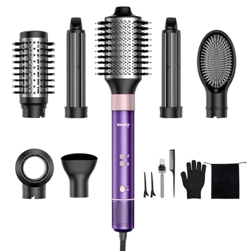 Vincofy 7 in 1 Blow Dryer Brush Set – Hot Air Styler for Fast Drying, Curling, Straightening & Volumizing – Ionic Hair Dryer Brush with 1500W Power – No Heat Damage for All Hair Types – Lilac - Image 1