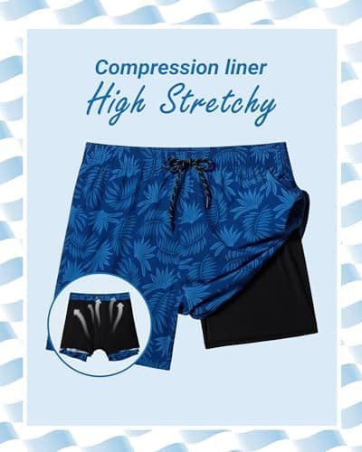 Arcweg Mens Swimming Trunks 2 in 1 with Boxer Liner 5.5" Quick Dry Swimwear Bathing Suit Swim Shorts with Zipper Pockets - Thumbnail 4