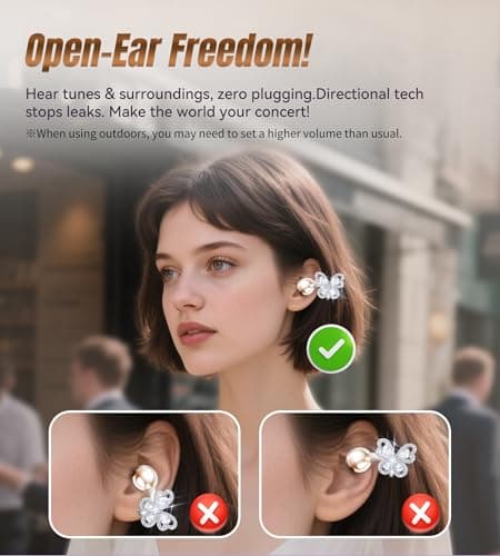 King Lucky Open Ear Earbuds Clip on Wireless Bluetooth 5.4 Headphones with Mic,50H Play,ENC Call,Waterproof,Jewelry Ear Buds,Comfortable for Small Ears&Glasses Wearers,Workouts (04-White) - Thumbnail 5