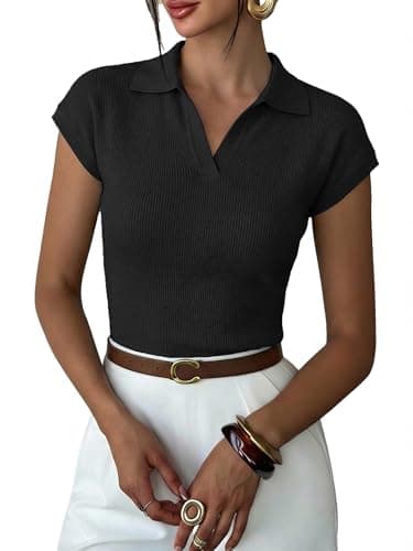 LaGracia Womens Sweater Knit Polo Cap Sleeve Business Casual Tops for Women 2026 - Image 1