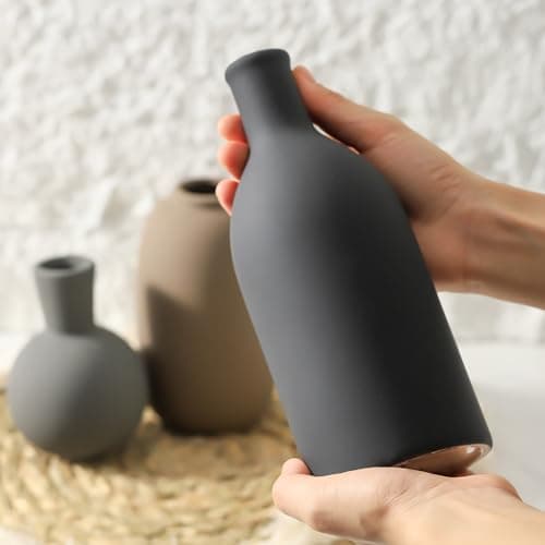 Ceramic Vase Set of 3, Rustic Farmhouse Vases Home Decor Pottery Pampas Vase Decoration Modern Neutral Flowers Vases for Room Decor, Entryway, Living Room, Table, Kitchen, Bedroom - Multicolor - Thumbnail 4