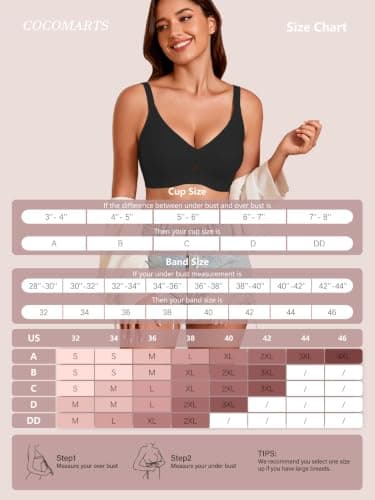 COCOMARTS Jelly Bras for Women No Underwire Seamless Push Up Bra Full Support Comfort Bralettes Wireless Plunge Everyday Bra Black 2X-Large - Thumbnail 5