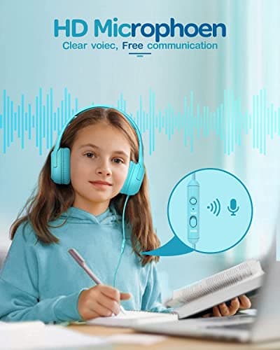 awatrue Kids Headphones for School Travel, 85/94dB Safe Volume Limit, 3.5mm Jack, HD Mic, Portable Wired Headphone with Shareport, Stereo Sound On-Ear Headphones for Toddler Kids Girls Boys Blue - Thumbnail 3