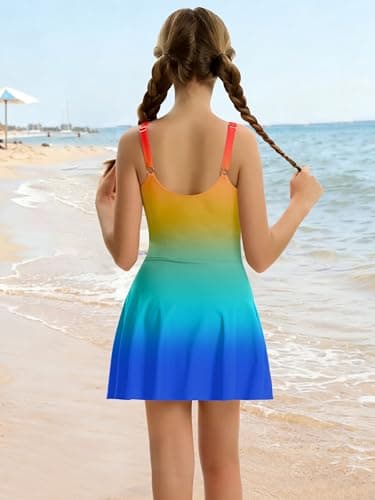 Bupekbee Girls Swimsuit 11-12Y One Piece Bathing Suit for Girl Black Swimsuit Adjustable Straps Padded Girls Swim Dress Swimwear - Thumbnail 4