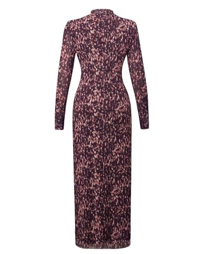 OctMoon Women’s Long Sleeve Maxi Dress High Neck Mesh Bodycon Dress with Splatter Print – Elegant Fall Italian Dress, Boho Evening Cocktail Party Dresses for Women(Dark Purple)-M - Thumbnail 5