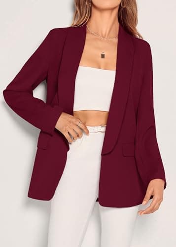 KIRUNDO Oversized Blazers for Women Business Casual 2026 Spring Fall Fashion Long Sleeve Open Front Work Office Suit Jackets(Wine Red, XX-Large) - Thumbnail 2