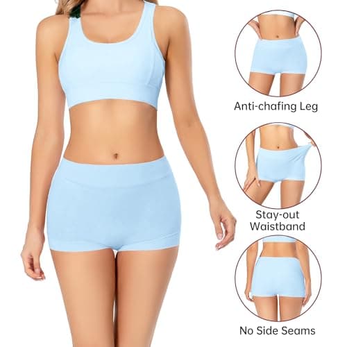 Migbean Women's Cotton Boxer Briefs Underwear Boy Shorts Underwear Lightweight High Waist Panties 5 Pack Multicolor - Thumbnail 2