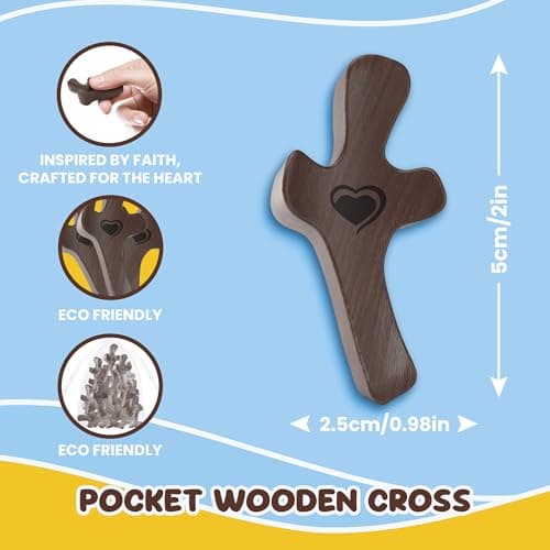 Imerance 10 PCS Cross My Heart,Wooden Cross Fidget-Handheld Pocket Prayer Stress Relief,Comforting,Faith-Christmas,Easter, Mother's Day,Father's Day,Christian Gifts - Thumbnail 6